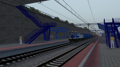 Pociąg PKP Intercity Cargo odjeżdża z toru 2 przy peronie 1 w Parowie